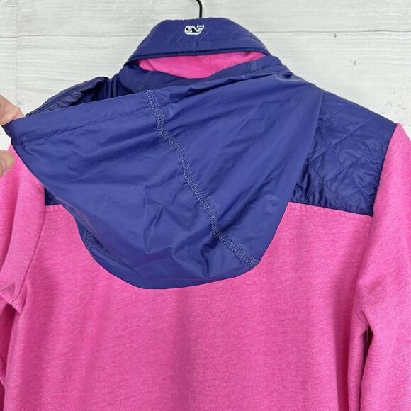 Vineyard Vines Shep Quilted Pullover Hoodie Women S Navy Pink Quarter Snap - Picture 8 of 15
